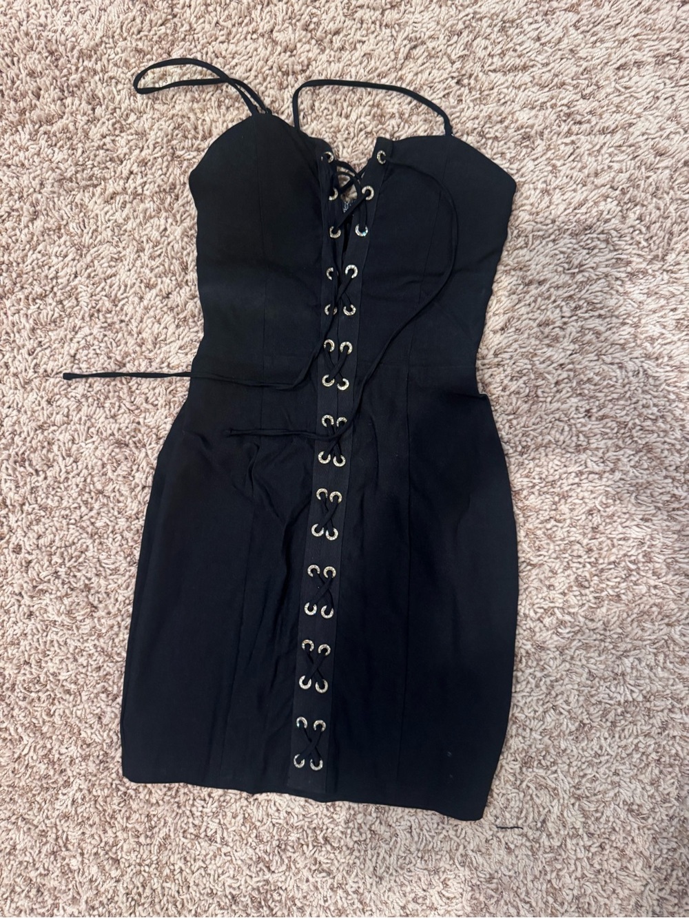 Rare London Black Lace-Up Corset Mini Dress